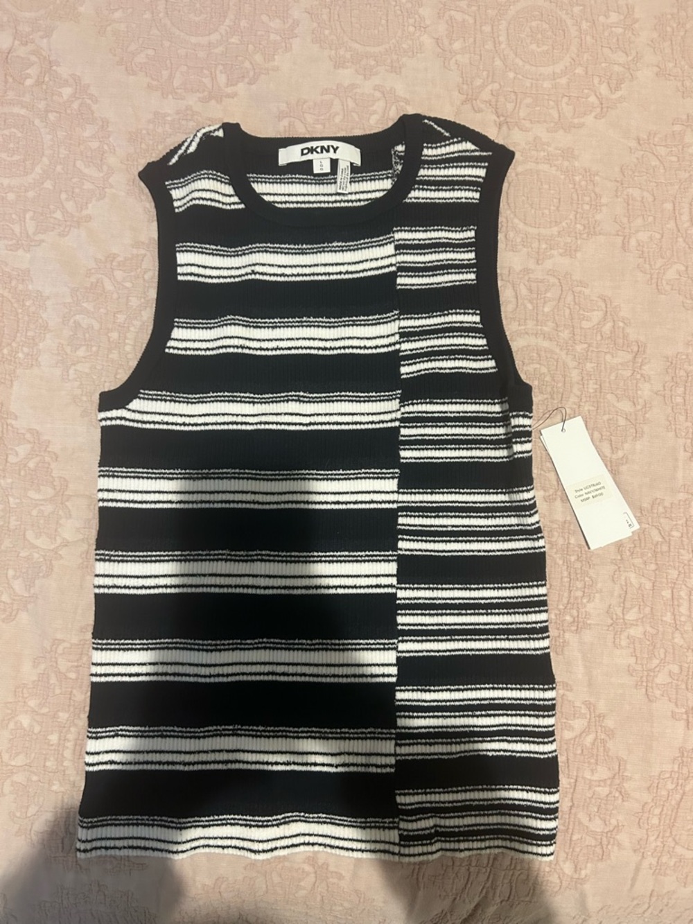 NWT DKNY Cotton Blend Ribbed Striped Knit Sleeveless Tank Top